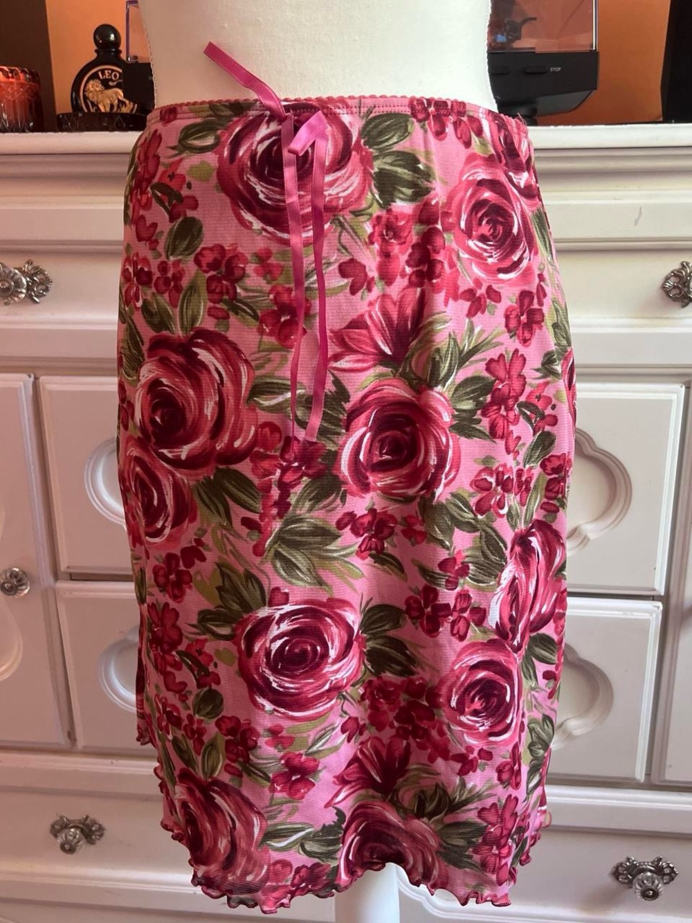 My Michelle Pink and Green Floral Satin Skirt